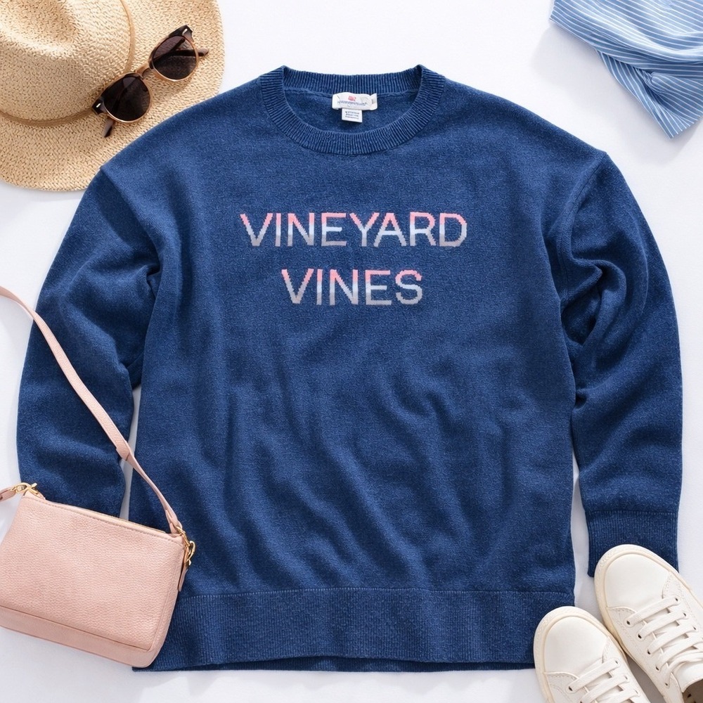 Vineyard Vines Logo Knit Crewneck Sweater Size Small, Blue - Picture 2 of 11